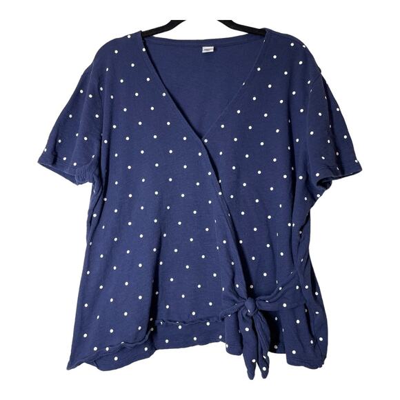 Old Navy Polka Dot Wrap Top Blouse Shirt Navy Blue XL - Picture 2 of 5